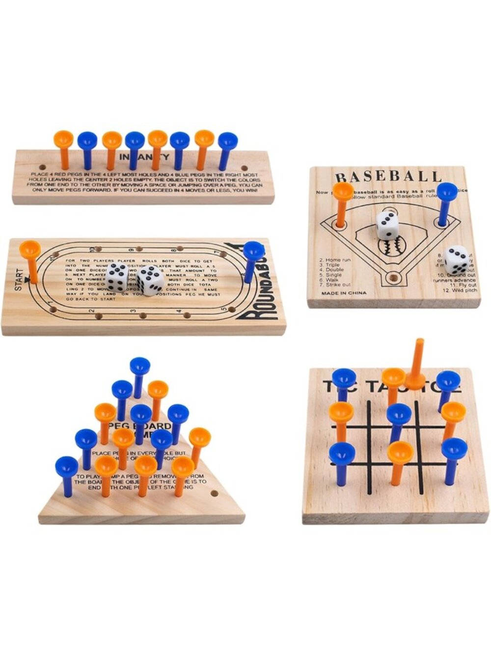 5-Piece Wooden Peg Game Set - Fun Brain Strategy Toy for Family Game Night